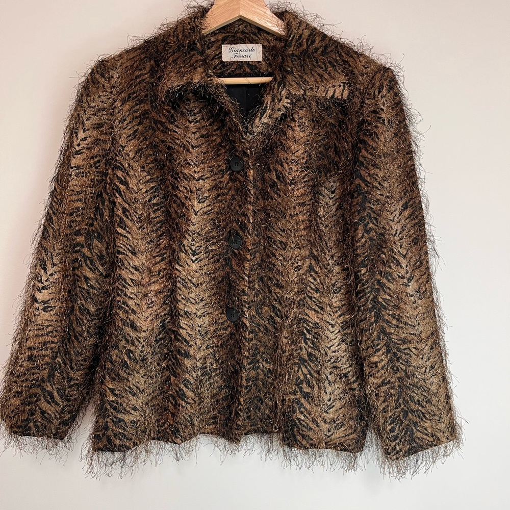 Giancarlo Ferrari Black and Brown Textured Teddy Jacket